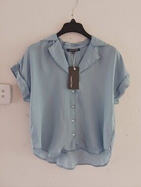 Laurel Grey Cap Sleeve Button-Down Top